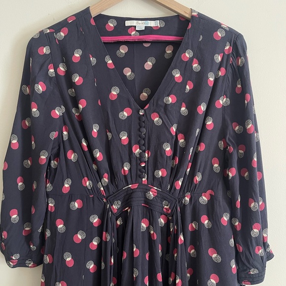 Boden Womens Polka Dot V Neck Tie 3/4 Sleeve Midi Dress 10 Regular Purple Flowy - Picture 2 of 6